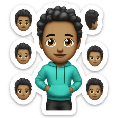 Garçon aux cheveux ondulé brun mèche de cheveux blanche à gauche yeux turquoises porte un sweat-shirt noir et trois piercings noir à l'oreille droite  sticker