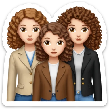 3 white girls, all of off this with brown hair but one whit straight one whit curly and one whit very curly(aesthetic)and chic clothes y2k, this girl have around 14 years, remember one girl does have straight hair  sticker