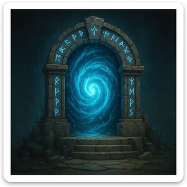 a really cool portal, ancient stone arch, magical runes, mystical style sticker