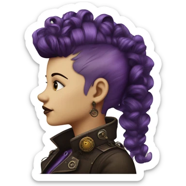 steampunk profile short hair mohawk purple Victorian wavy  on Caucasian girl with small nose round fat face sticker