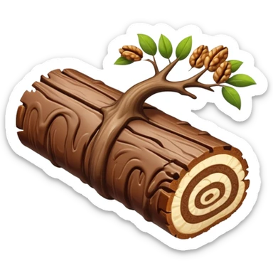 Oblong Tree-log-shaped-chocolate with marsipan swirled inside and with walnuts drizzled on top  without leaves sticker