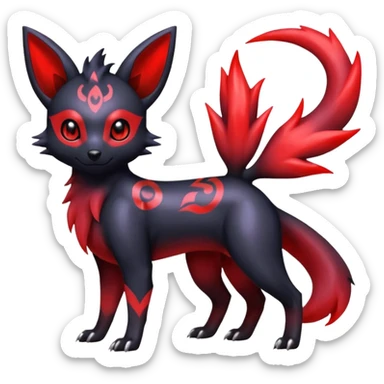  Shiny red iridescent Zorua-Umbreon-Salandit-Jolteon-fusion sticker
