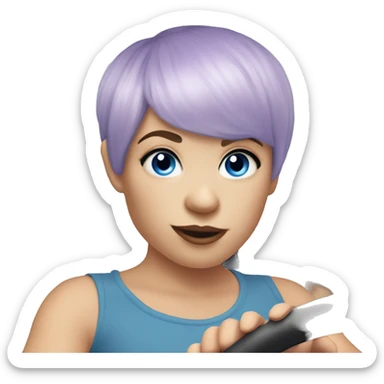 bangs lilac pixie cut hair girl with blue eyes, driving Cooper Mini Convertible  sticker