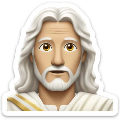 Close up Jesus headshot white hair white beard white robe and golden sash diagonally across his chest sticker