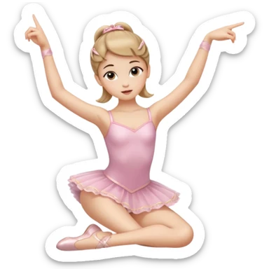 Una chica con vestuario de bailarina con las piernas flexionadas, el dedo índice en la boca, el tren superior inclinado hacia la izquierda y con la cadera proyectada hacia la izquierda sticker