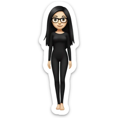 White girl with long straight black hair wearing a black bodysuit and glasses full body sticker