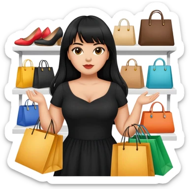 Latina girl with bangs black long hair plus size black dress shopping sticker
