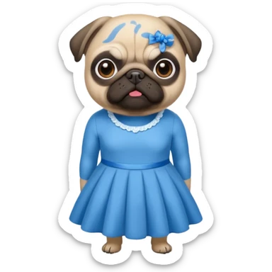 Pug realista com vestido azul sticker