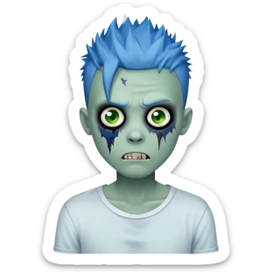 zombie boy with blue spiky emo hair, white shirt sticker