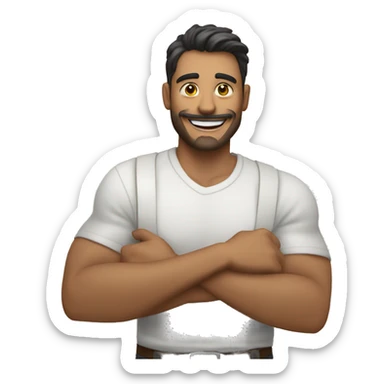 hombre feliz blanco diciendo hola con los brazos haciendo una locura sticker