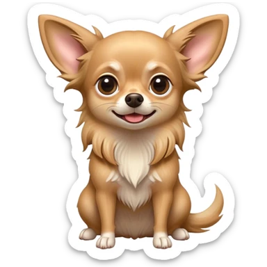 Cinematic Comical Long Haired Fawn Chihuahua Portrait Emoji, Head tilted dramatically with an exaggeratedly shocked or offended expression, long, silky fawn hair flowing with a vibrant sheen, wide, expressive dark eyes filled with exaggerated disbelief, Simplified yet hilariously expressive features, highly detailed, glowing with a slightly sassy glow, high shine, dramatic yet playful, stylized with an air of attitude, bright and endearing, soft glowing outline, capturing the essence of a sassy and over-the-top companion, so meme-worthy it feels like it could side-eye its way into internet fame instantly! sticker