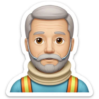 Older man with a beard and a neck brace sticker