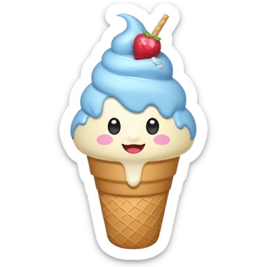 cono de helado de vainilla kawaii con ojitos sticker