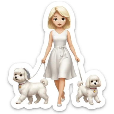 blonde woman wearing white, walking 1 maltese dog sticker