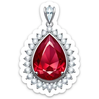 enchanted ruby talisman radiating passion and renewal, teardrop shape, surrounded by shimmering white stones sticker