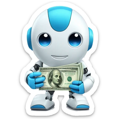 cute blue eyed robot holding money sticker