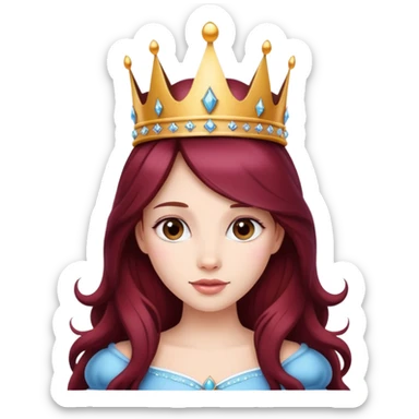 Beautiful long burgundy haired girl wearing a princess crown sticker