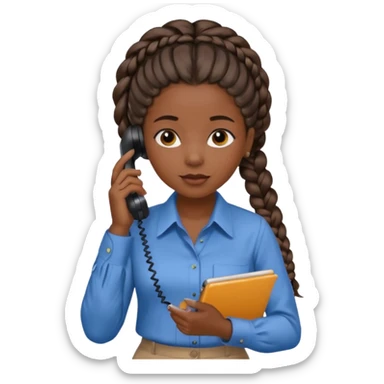 black girl on the phone with a notepad in colored formal shirt and braids sticker