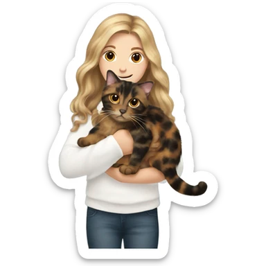 Tortoiseshell cat being held by a white girl with long wavy brown hair  sticker