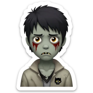 Boy, zombie, black hair, medium long,wolf cut, emo, shaggy, dark, spooky, creepy expression,sad sticker