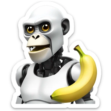 A robotic white ape eating banana and looking naughy sticker