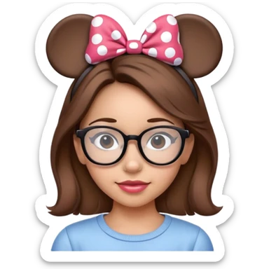 Girl Brown hair wearing glasses Minnie mouse ears sticker