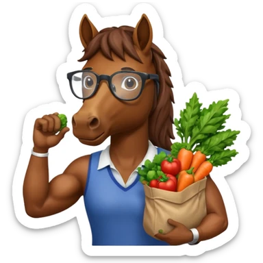 horse with glasses and holding vegetables bag sticker