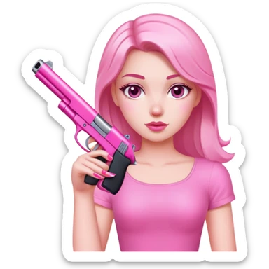 White Girl hand pink nails holding pink gun sticker