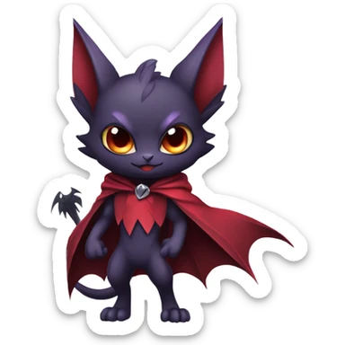  Black Red Purple Chibi Kawaii Edgy Cool Cute Vampiric Demonic Beautiful Noivern-Nargacuga-Litten with big Bat Ears and wearing a cape and collar full body sticker