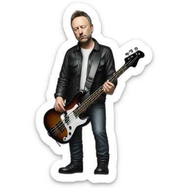 photo realistic Peter Hook from Joy Division, playing bass guitar, standing, full body front view sticker