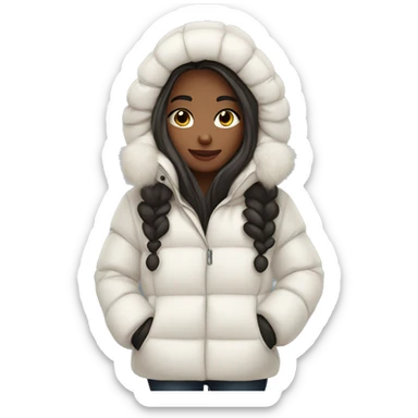 cute white long haired brunette in an oversized puffer coat sticker