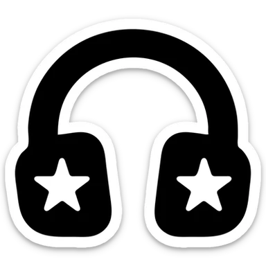 black and white headphones with stars, solid filled icon style sticker