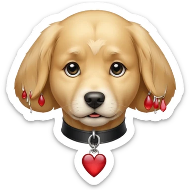 Sad golden retriever dog with tears in eyes, wearing gothic accessories  sticker