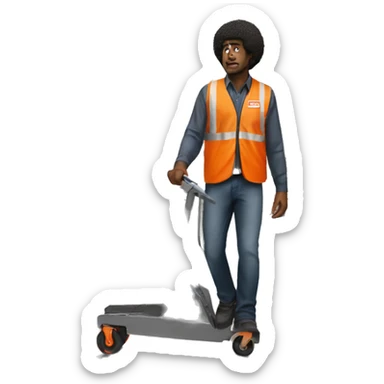 sad Black Male with Small Afro from Home Depot wearing orange pro loader vest pushing orange home depot carts sticker