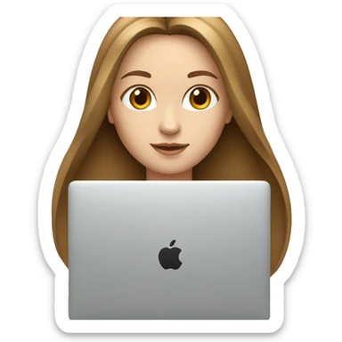 white girl with brown straight long hair and apple laptop sticker