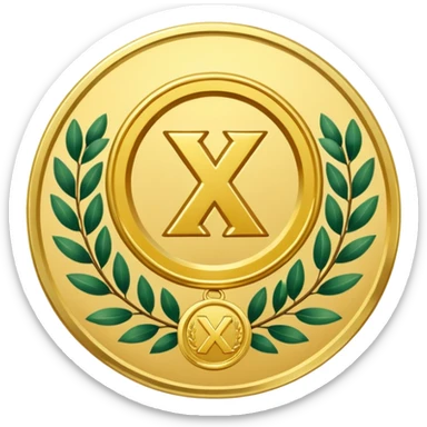 A golden medal with a glossy finish, featuring a central gold awareness ribbon symbol. The ribbon is surrounded by two laurel branches, one on each side, adding a touch of prestige. At the bottom, a small ornamental 'X' symbol completes the design sticker