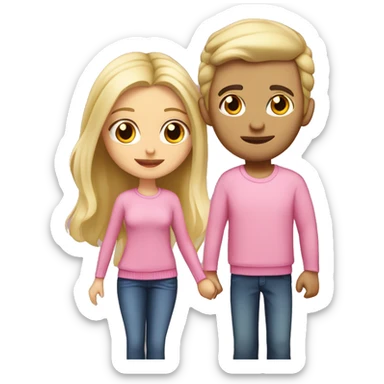 A beautiful blonde girl with brown eyes wearing a pink sweater. She’s kissing her boyfriend who is taller and darker blonde hair with brown eyes and a white T-shirt. sticker