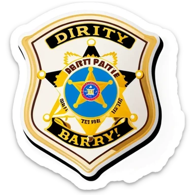 A sheriff badge that says Dirty Barry sticker
