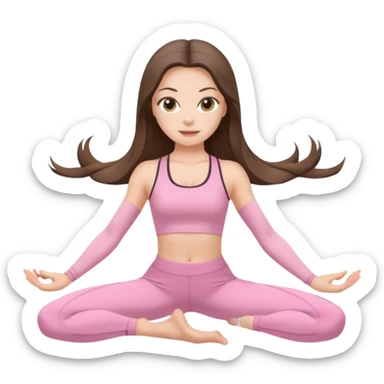 white brunette girl long hair with hazel eyes in light pink workout clothes doing the middle splits sticker