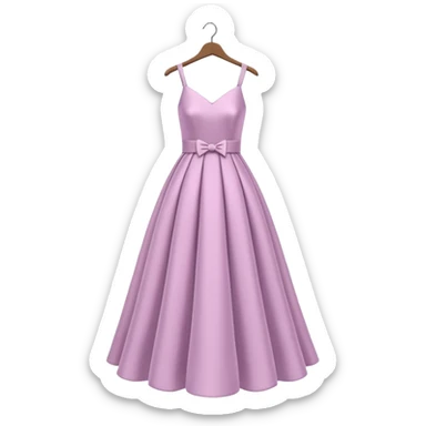 A 3D cartoon long elegant dress neatly displayed on a hanger, soft lighting, smooth fabric texture, Memoji-style rendering. sticker