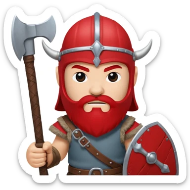 Viking avec une hache et un casque rouge et où on voit pas ses yeux peluche  sticker