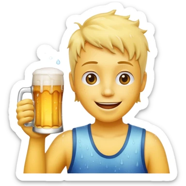 Yellow face woth a happy expression holding a beer sticker