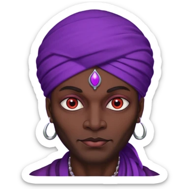 Con el planeta Saturno 🪐 (esto tiene que ser el elemento más importante) , un moro con turbante 👳🏾‍♂️ y la cara del diablo morada esta 😈  sticker