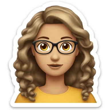 una ragazza con capelli e sopracciglia castani chiari,carnagione chiara media,occhiali neri e orecchini  sticker