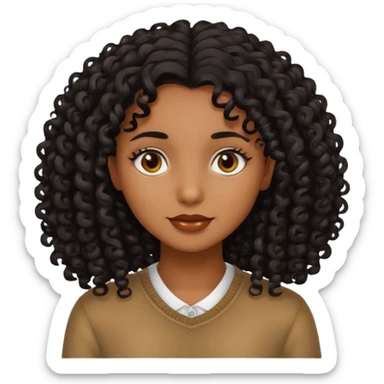 Brown skinned girl with medium length really curly black hair sticker