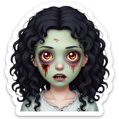 Zombie girl with long black curly hair and dark dark brown eyes  sticker
