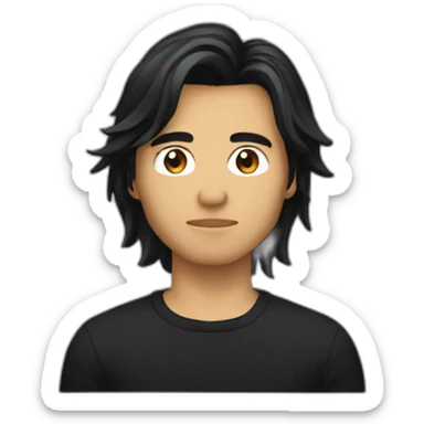 Filipino guy with hair like duff mckagan but black wearing black shirt sticker