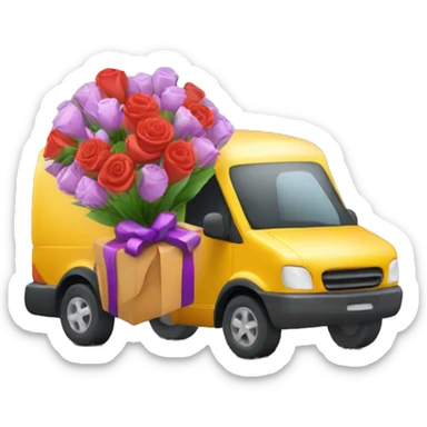 courier with auto delivering gift flowers delivery sticker