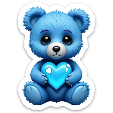 3D, adorable little Pixar style blue neon punk teddy bear holding a broken heart, ultra detailed, each lash, eye, and strand of fur is shown in stunning detail as though captured in a timeless photograph, rich textures, visually rich, so lifelike it feels like it could leap off the page at any momen sticker