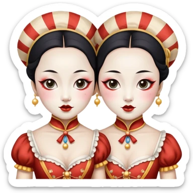 Vintage circus beautiful Asian female siamese twins  sticker